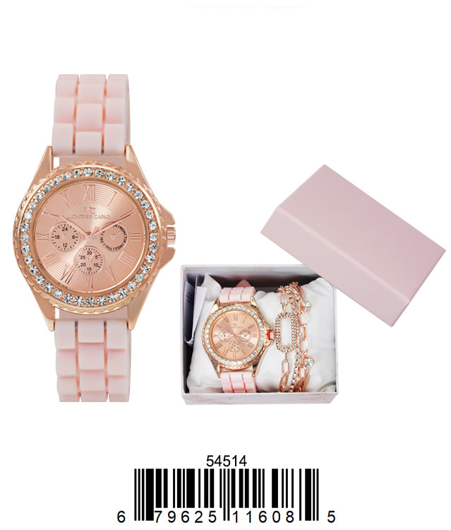 5451-JB31 Gift Boxed Rubber Band Watch with Jewelery Sets