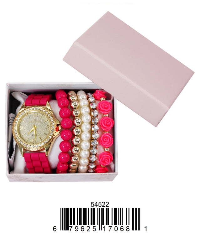 5452-JB31 Gift Boxed Rubber Band Watch with Jewellery Sets