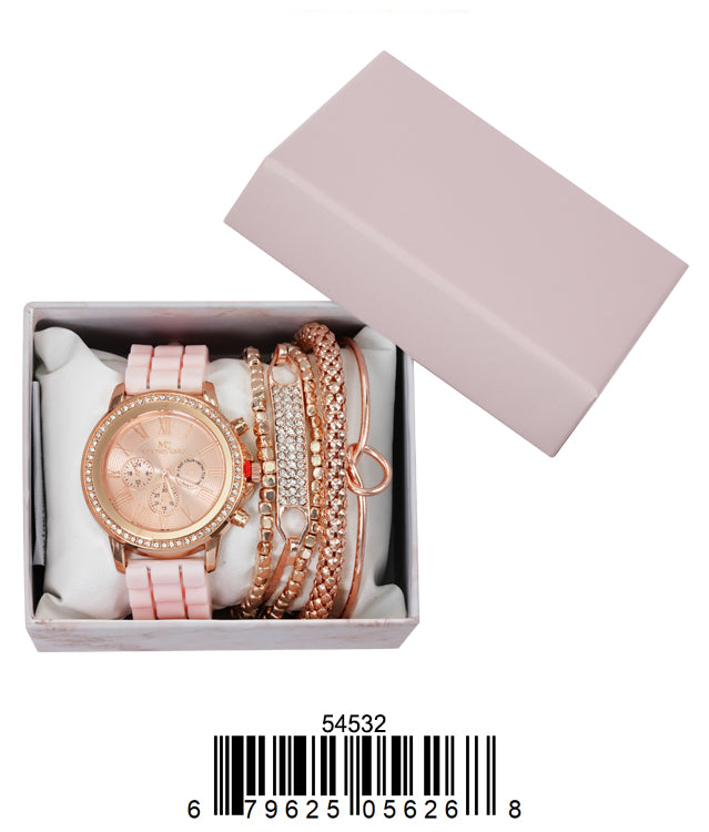 5453-JB31 Gift Boxed Rubber Band Watch with Jewellery Sets