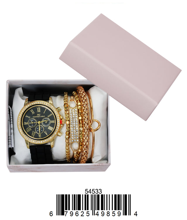 5453-JB31 Gift Boxed Rubber Band Watch with Jewelry Sets