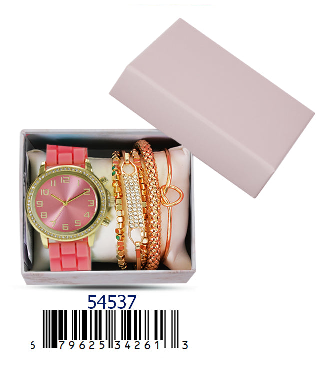 5453-JB31 Gift Boxed Rubber Band Watch with Jewelry Sets